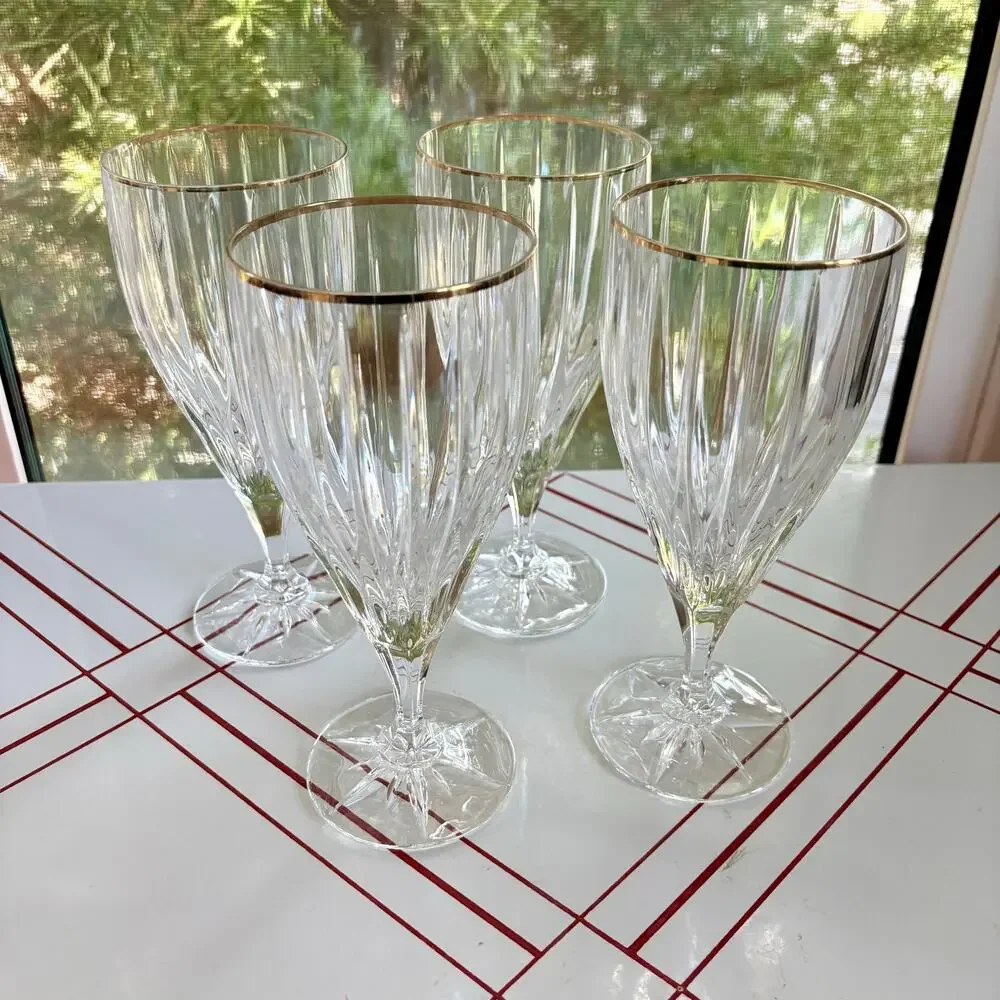 Vintage Mikasa Golden Tiara Crystal Iced Tea Goblets Gold Rim Set of 4